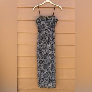 Forever 21 Black Spins Design Bodycon Midi Dress Size Medium